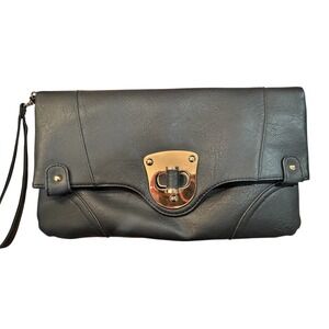 Yoki Black Clutch Bag Handbag Evening Purse Wristlet Vegan Leather Turn Lock‎